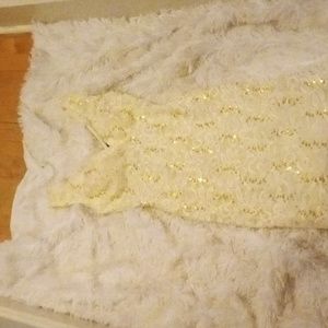 NWT Ruby Rox Beige Fitted Dress Mini With Gold Sequin